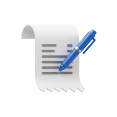 Financial bill or receipt with blue pen symbolizing accounting, payment, budgeting, and expense tracking isolated on a transparent background, png, cutout