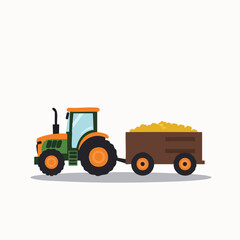 Minimalist Flat Vector Green Tractor Hauling Harvested Grain
