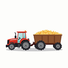 Minimalist Flat Vector Tractor Pulling Full Crop Trailer