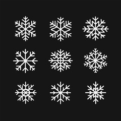 Line art icon pack minimalist snowflakes in various symmetrical patterns for elegant winter designs
