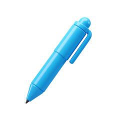 Realistic 3D blue ballpoint pen icon used for writing, office supplies, and education tools isolated on a transparent background, png, cutout