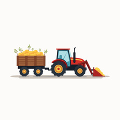 Minimalist Flat Vector Tractor with Trailer of Fresh Produce