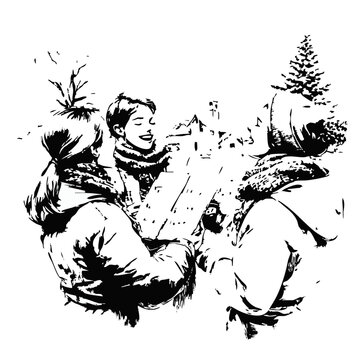 people reading map outdoors winter scene clip art preview