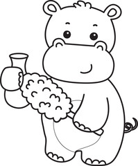 Outline of Cute hippo icon. Lineart of Funny baby hippo animal series stock illustration. life of fluffy hippo designs.