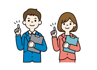 ポイントを解説する、ビジネスマンのシンプルなベクターイラスト素材＿男女セット＿カラー