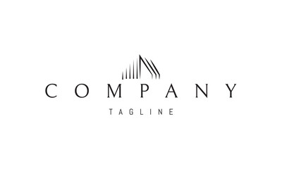 Vector logo with an abstract image of a modern house silhouette made of lines.