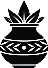 Sacred Pot Icon – Kalash Vector with Mango Leaves and Clean Lines