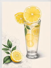  captures a refreshing scene with a glass, likely for a drink, and a round slice of lemon placed above it.