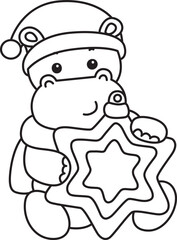 Outline of Cute hippo icon. Lineart of Funny baby hippo animal series stock illustration. life of fluffy hippo designs.