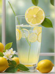  captures a refreshing scene with a glass, likely for a drink, and a round slice of lemon placed above it.