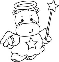 Outline of Cute hippo icon. Lineart of Funny baby hippo animal series stock illustration. life of fluffy hippo designs.