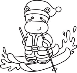 Outline of Cute hippo icon. Lineart of Funny baby hippo animal series stock illustration. life of fluffy hippo designs.