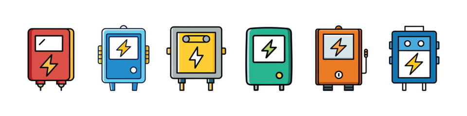 Electrical panel with lightning bolt icon representing power control, electricity distribution, electrical safety, voltage system and energy symbol