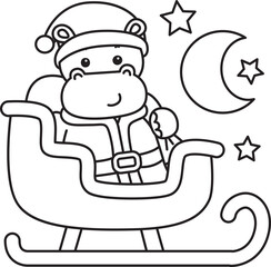 Outline of Cute hippo icon. Lineart of Funny baby hippo animal series stock illustration. life of fluffy hippo designs.