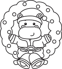 Outline of Cute hippo icon. Lineart of Funny baby hippo animal series stock illustration. life of fluffy hippo designs.