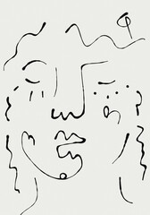 black and white line art face drawing 