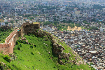 View of Jaipur and Nahargarh fort. Jaipur, India