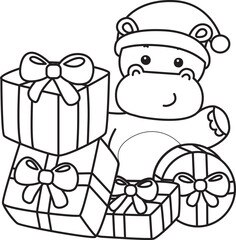 Outline of Cute hippo icon. Lineart of Funny baby hippo animal series stock illustration. life of fluffy hippo designs.