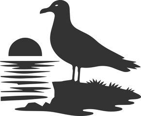 Vector drawing silhouette of a seagull bird artwork black