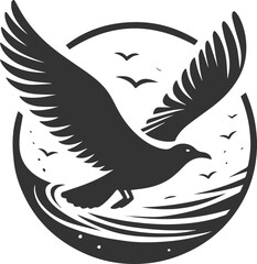 Vector drawing silhouette of a seagull bird artwork black