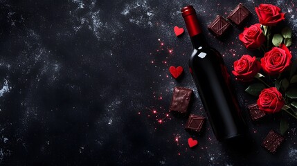 Romantic Valentine's Day Red Wine Chocolate Roses