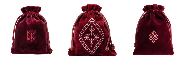 Luxurious Velvet Pouches Isolated on a Transparent Background