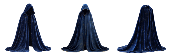 Mysterious Dark Cloak with Starry Patterns Isolated on a Transparent Background