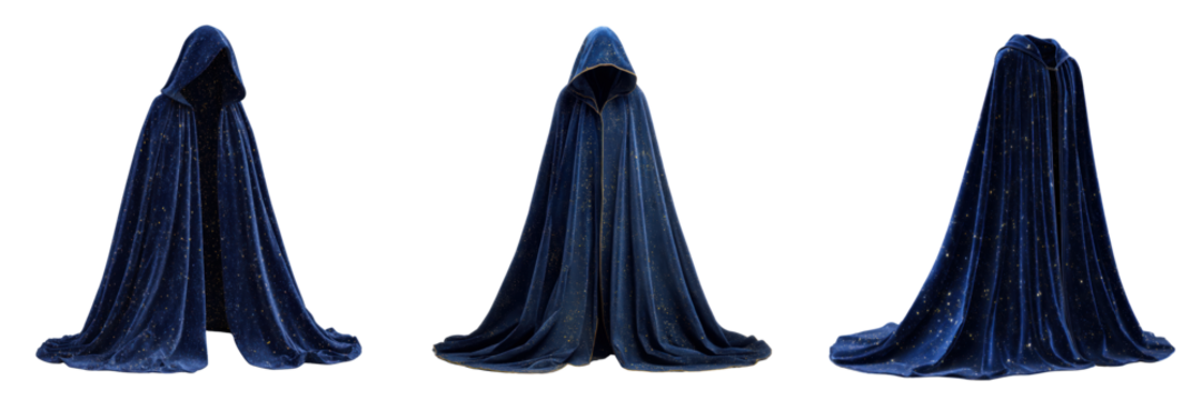 Mysterious Dark Cloak with Starry Patterns Isolated on a Transparent Background