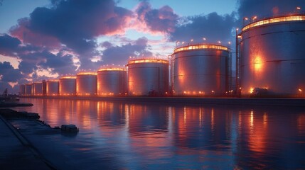 Oil Storage Tanks Sunset 