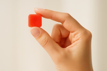 Female Hand Holding a Creatine Gummy in Soft Natural Light – Wellness Product Ad