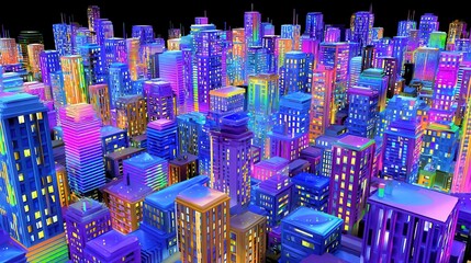 Obraz premium Futuristic Cityscape, Neon Metropolis, Urban Innovation, Abstract Architecture