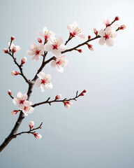 Delicate Cherry Blossom Branch with Soft Pink Flowers on Minimalistic Background
