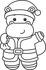 Outline of Cute hippo icon. Lineart of Funny baby hippo animal series stock illustration. life of fluffy hippo designs.