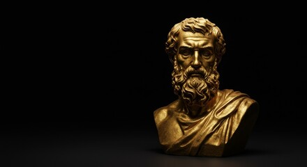 3d Gold Statue Bust Portrait Sculpture Ancient Art on Black Background