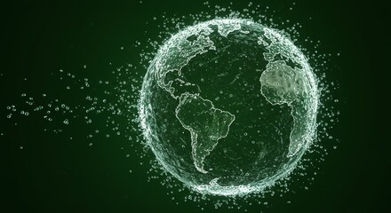 3D Globe Data Network Connecting Points on Dark Green Background
