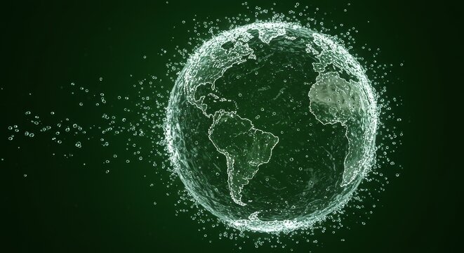 3D Globe Data Network Connecting Points on Dark Green Background