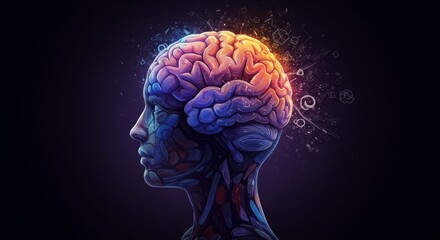 3d Render Human Brain Mind with Artificial Intelligence Technology