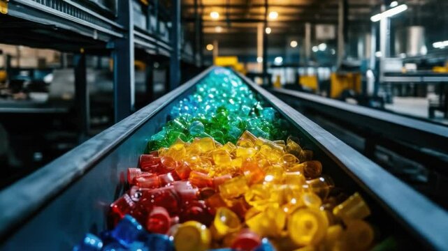 Recycling plastic bottles: A captivating image of a conveyor belt sorting a colorful array of plastic bottles, each destined for a new life in the world of sustainable recycling.