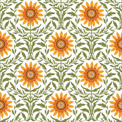 Seamless pattern with yellow wild flowers. Seamless pattern with sunflowers. Yellow stylized flowers.