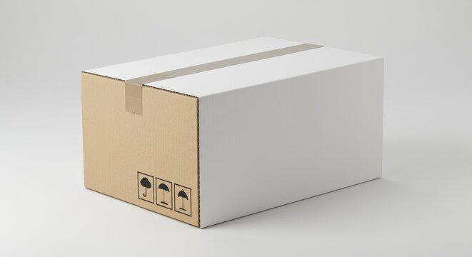 3D Rendering Brown White Cardboard Package Box for Shipping Delivery