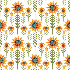 Seamless pattern with yellow wild flowers. Seamless pattern with sunflowers. Yellow stylized flowers.