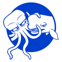 Octopus whale fighting deep sea monster spermwhale Isolated Vector Graphic Design Illustration
