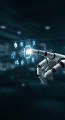 3d Robot Hand Touching Artificial Intelligence on Dark Technology Concept