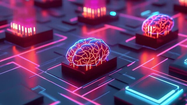 Abstract glowing brain on a circuit board