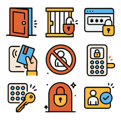 Colorful Security Icons Set Digital Privacy Protection Access Technology