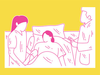 A doctor who is monitoring the condition of a patient accompanied by a nurse. Vector design