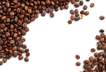 Rich brown coffee beans frame a white background ,  cafe,  mocha