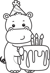 Outline of Cute hippo icon. Lineart of Funny baby hippo animal series stock illustration. life of fluffy hippo designs.