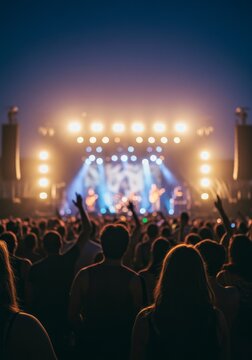 Crowded Concert Photo with Glowing Lights Energetic Musical Performance
