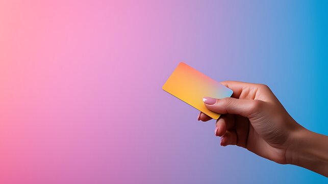 Woman s Hand Holding Gradient Credit Card Pastel Background Online Shopping Concept